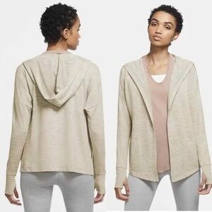 Nike Yoga Open Cardigan Hoodie Sweater Womens SZ XS Cream Beige Athleisure Gym